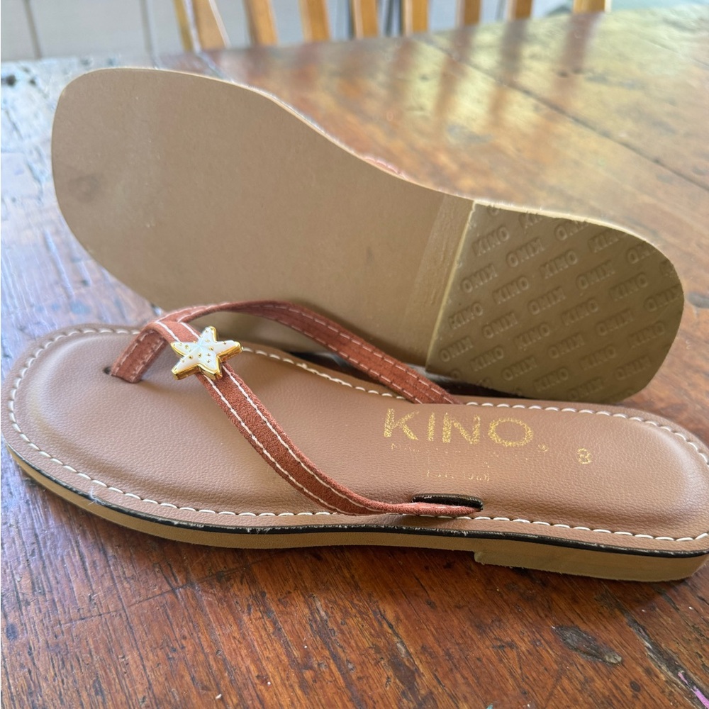 Kino Key West Sandal Flip Flop Women’s Thongs Brown Square Toe Starfish Jewel 8